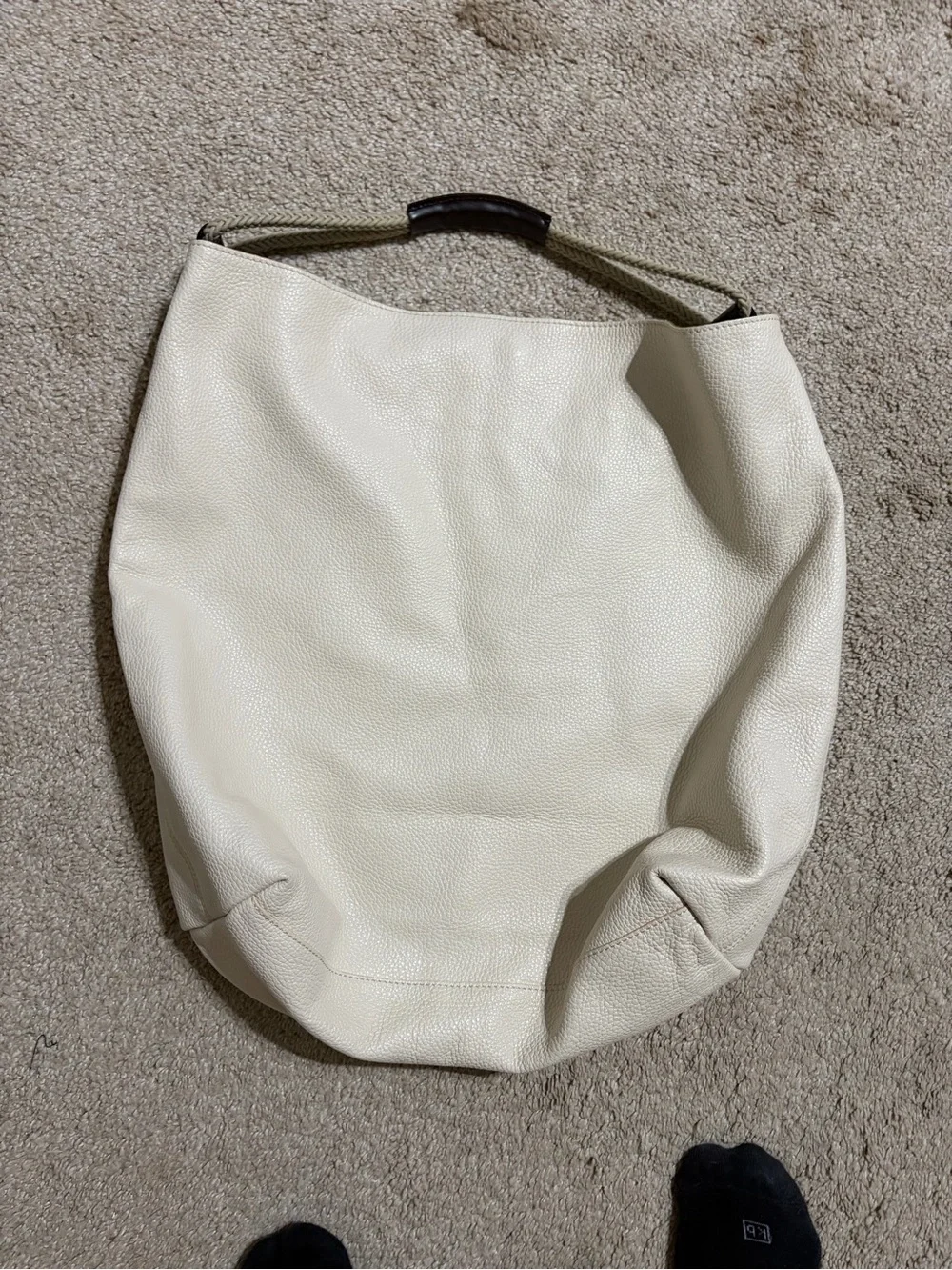 Hobbs Cream Pebbled Leather Hobo Shoulder Bag Large Slouchy Tote Large Boho
